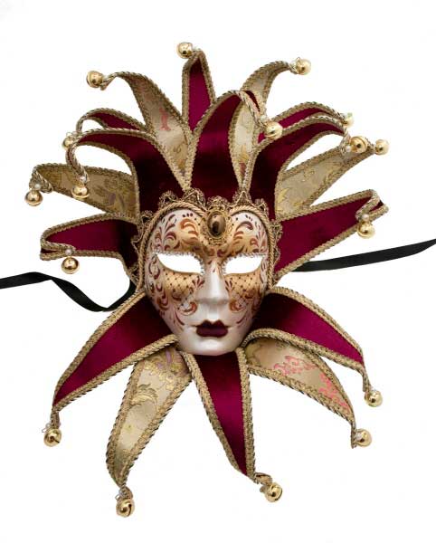 Masque Volto Jolly Bordeaux Doré à 17 Pointes – Artisanat Authentique de Venise