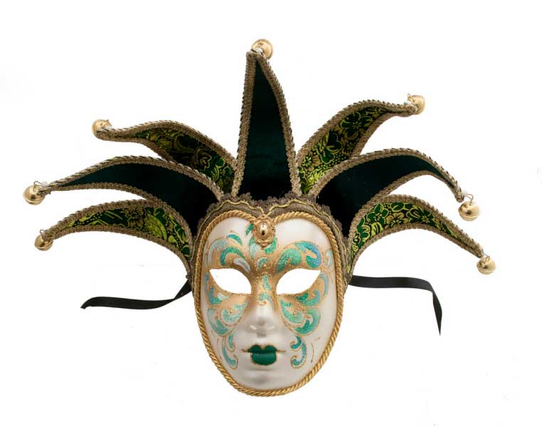Masque Volto Jolly Vert et Doré à 7 Pointes – Artisanat Authentique de Venise
