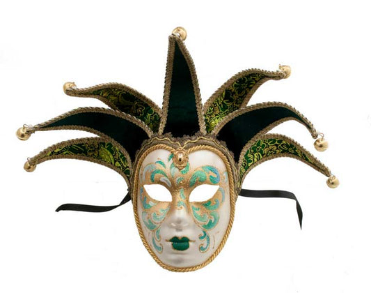 Masque Volto Jolly Vert et Doré à 7 Pointes – Artisanat Authentique de Venise