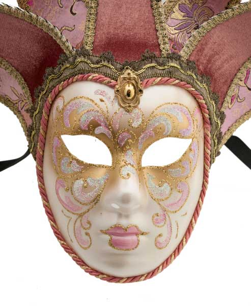 Masque Volto Jolly Rose et Doré à 7 Pointes – Artisanat Authentique de Venise