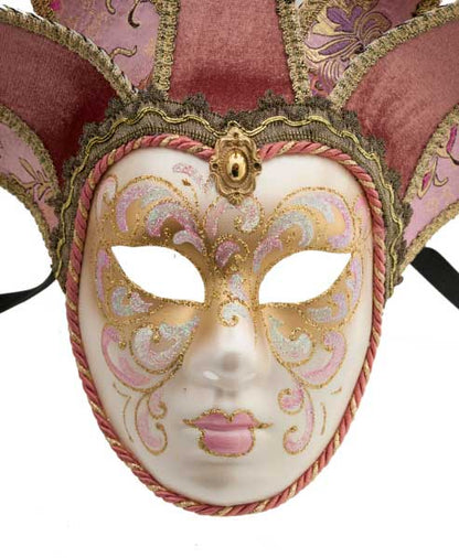 Masque Volto Jolly Rose et Doré à 7 Pointes – Artisanat Authentique de Venise