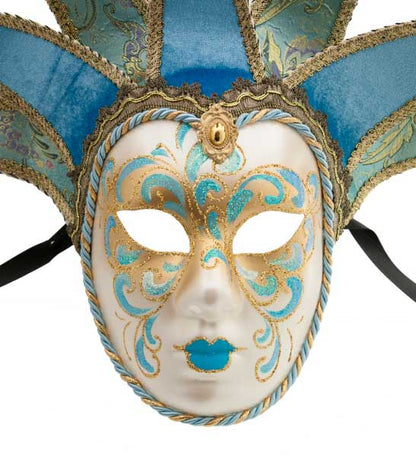 Masque Volto Jolly Bleu et Doré à 7 Pointes – Artisanat Authentique de Venise