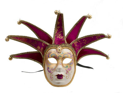 Masque Volto Jolly Rose Fuchsia et Doré à 7 Pointes – Artisanat Authentique de Venise