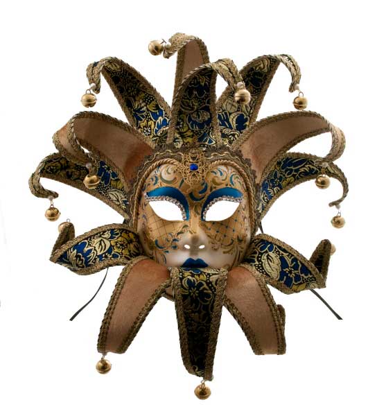 Masque Volto Jolly Bleu Doré à 13 Pointes – Artisanat Authentique de Venise