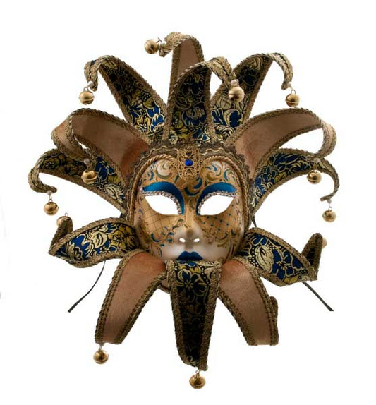 Masque Volto Jolly Bleu Doré à 13 Pointes – Artisanat Authentique de Venise