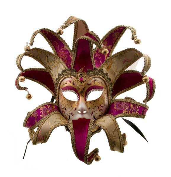Masque Volto Jolly Rose Fuchsia Doré à 13 Pointes – Artisanat Authentique de Venise