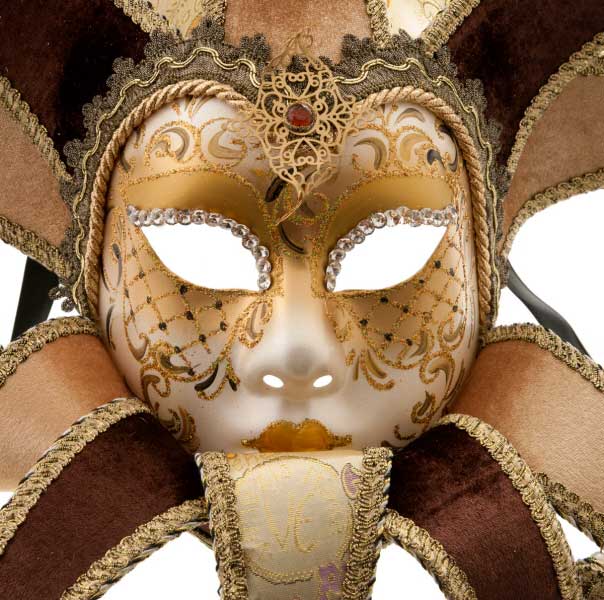 Masque Volto Jolly Marron Doré à 13 Pointes – Artisanat Authentique de Venise