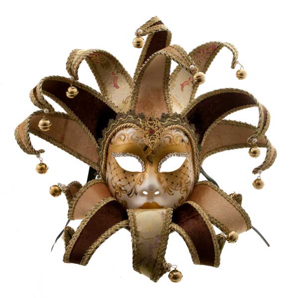 Masque Volto Jolly Marron Doré à 13 Pointes – Artisanat Authentique de Venise