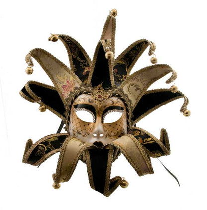 Masque Volto Jolly Noir Doré à 13 Pointes – Artisanat Authentique de Venise