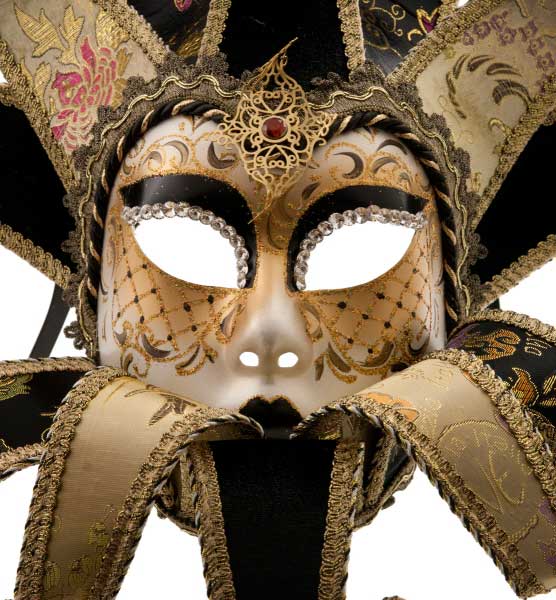 Masque Volto Jolly Noir Doré à 13 Pointes – Artisanat Authentique de Venise