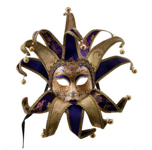 Masque Volto Jolly Violet Doré à 13 Pointes – Artisanat Authentique de Venise