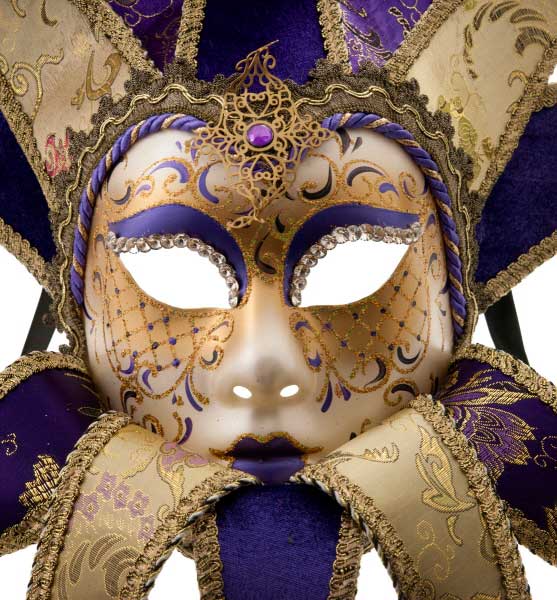 Masque Volto Jolly Violet Doré à 13 Pointes – Artisanat Authentique de Venise