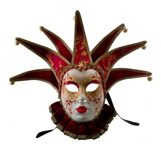 Masque Muse à Bavière Volto Jolly Rouge et Doré – Artisanat Authentique de Venise