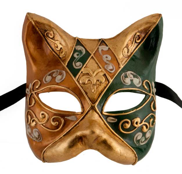 Masque Chat Gatto Vert et Doré – Artisanat Authentique de Venise