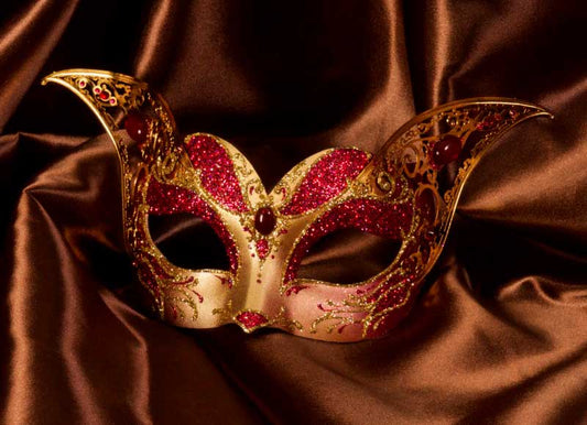 Masque de Venise Haut de Gamme de Luxe Chat Rouge Doré – Artisanat Authentique de Venise
