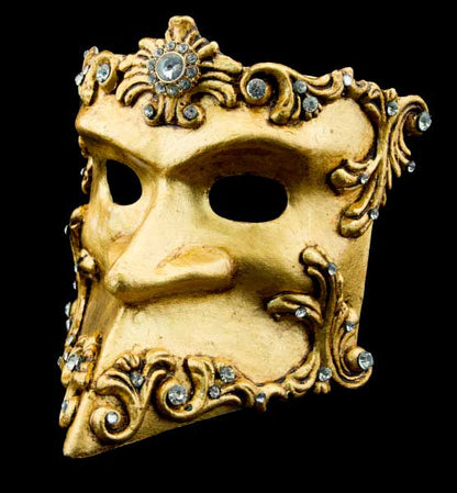 Masque Vénitien Bauta Barocco Masculin Doré – Artisanat Authentique de Venise