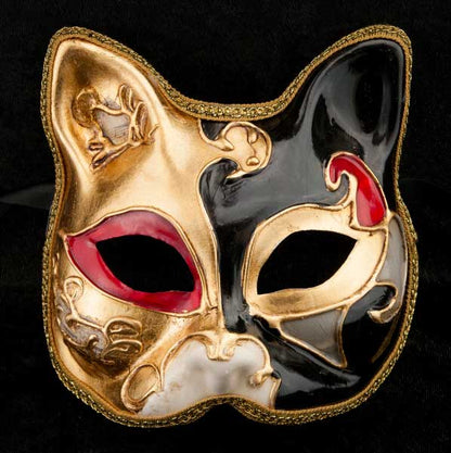 Masque Chat Gatto Vénitien Noir et Doré – Artisanat Authentique de Venise