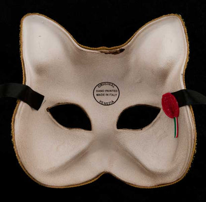 Masque Chat Gatto Vénitien Noir et Doré – Artisanat Authentique de Venise