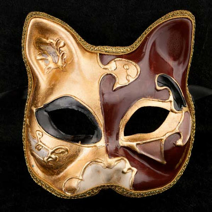 Masque Chat Gatto Marron et Doré – Artisanat Authentique de Venise