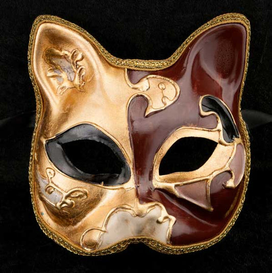 Masque Chat Gatto Marron et Doré – Artisanat Authentique de Venise