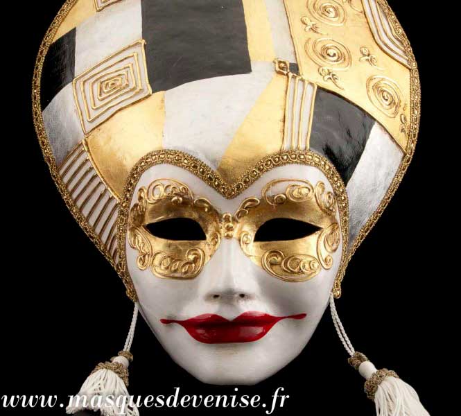 Masque Volto Liberty Art Déco Doré et Noir – Artisanat Authentique de Venise