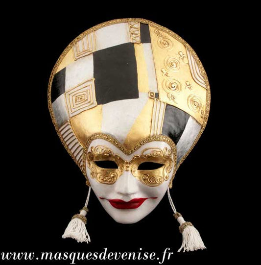 Masque Volto Liberty Art Déco Doré et Noir – Artisanat Authentique de Venise