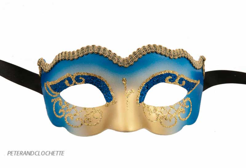 Masque Colombine Nuvella Bleu et Doré – Artisanat Authentique de Venise