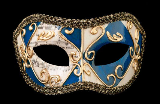 Masque Colombine Musica à Dorure Bleu – Artisanat Authentique de Venise