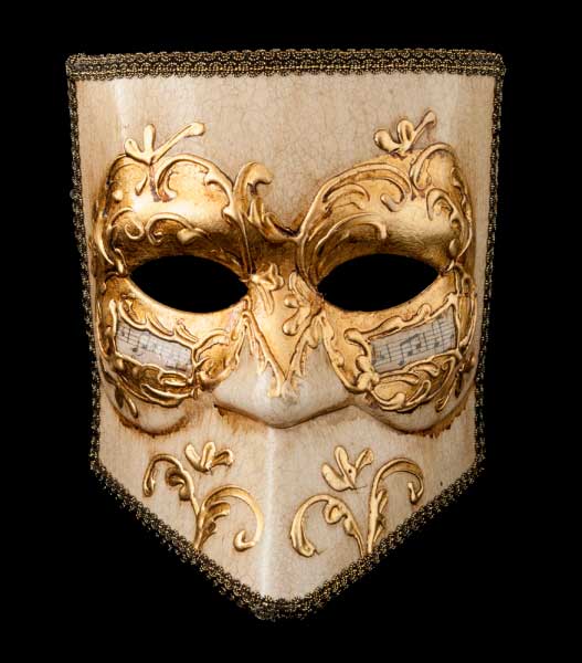 Masque Vénitien Bauta Asso Mamo Écru Craquelé et Doré – Artisanat Authentique de Venise