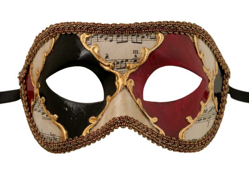 Masque Colombine Loup Vénitien Rouge et Noir à Dorure – Artisanat Authentique de Venise