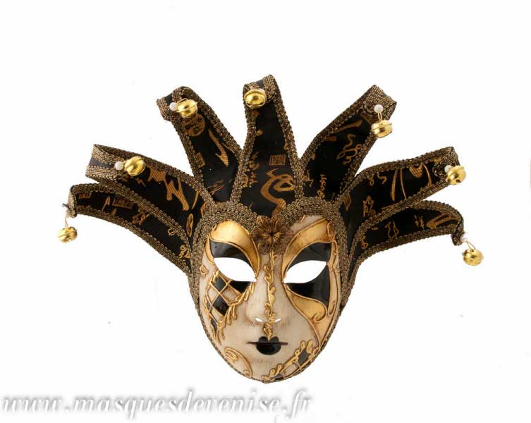 Masque Volto Jolly Noir et Doré à 7 Pointes – Artisanat Authentique de Venise