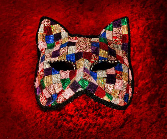 Masque Chat Gatto Mosaïque en Papier Mâché – Artisanat Authentique de Venise