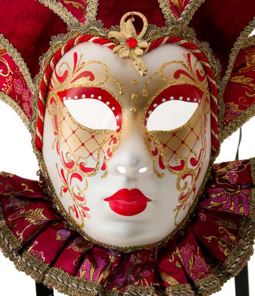 Masque Muse à Bavière Volto Jolly Rouge et Doré – Artisanat Authentique de Venise