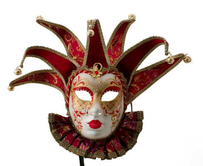 Masque Muse à Bavière Volto Jolly Rouge et Doré – Artisanat Authentique de Venise