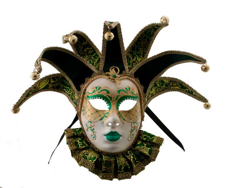 Masque Muse à Bavière Volto Jolly Vert et Doré – Artisanat Authentique de Venise