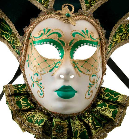 Masque Muse à Bavière Volto Jolly Vert et Doré – Artisanat Authentique de Venise