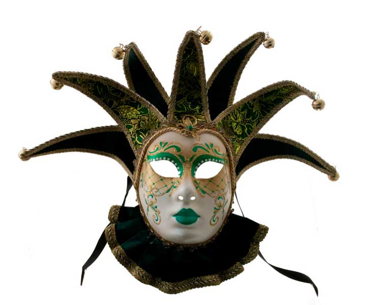 Masque Muse à Bavière Volto Jolly Vert et Doré – Artisanat Authentique de Venise
