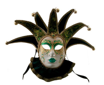 Masque Muse à Bavière Volto Jolly Vert et Doré – Artisanat Authentique de Venise