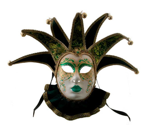 Masque Muse à Bavière Volto Jolly Vert et Doré – Artisanat Authentique de Venise