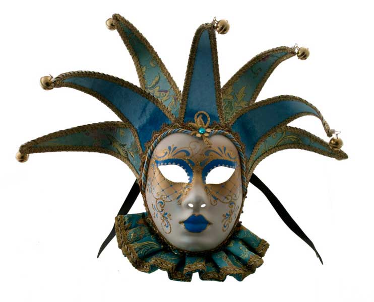 Masque Muse à Bavière Volto Jolly Bleu et Doré – Artisanat Authentique de Venise