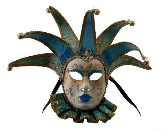 Masque Muse à Bavière Volto Jolly Bleu et Doré – Artisanat Authentique de Venise