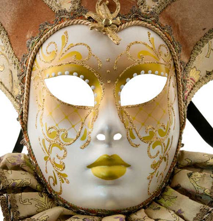 Masque Muse à Bavière Volto Jolly Jaune et Doré – Artisanat Authentique de Venise