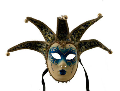 Masque Elfe Volto Jolly Bleu à 5 Pointes – Artisanat Authentique de Venise