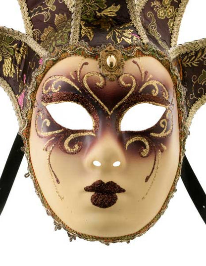 Masque Elfe Volto Jolly Marron à 5 Pointes – Artisanat Authentique de Venise