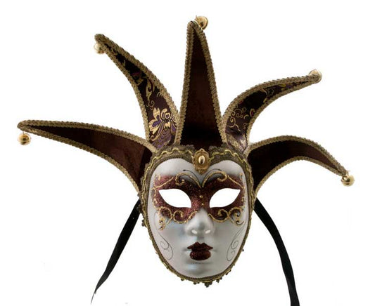 Masque Volto Jolly Marron et Doré à 5 Pointes – Artisanat Authentique de Venise