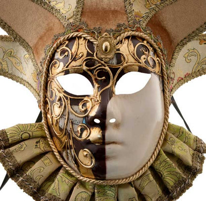 Masque Musica à Bavière Volto Jolly Marron et Doré – Artisanat Authentique de Venise