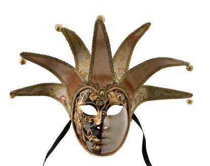 Masque Duchesse Volto Jolly Marron et Doré à 7 Pointes – Artisanat Authentique de Venise