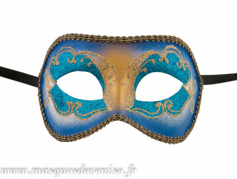 Masque Colombine Bleu et Doré Loup Vénitien – Artisanat Authentique de Venise