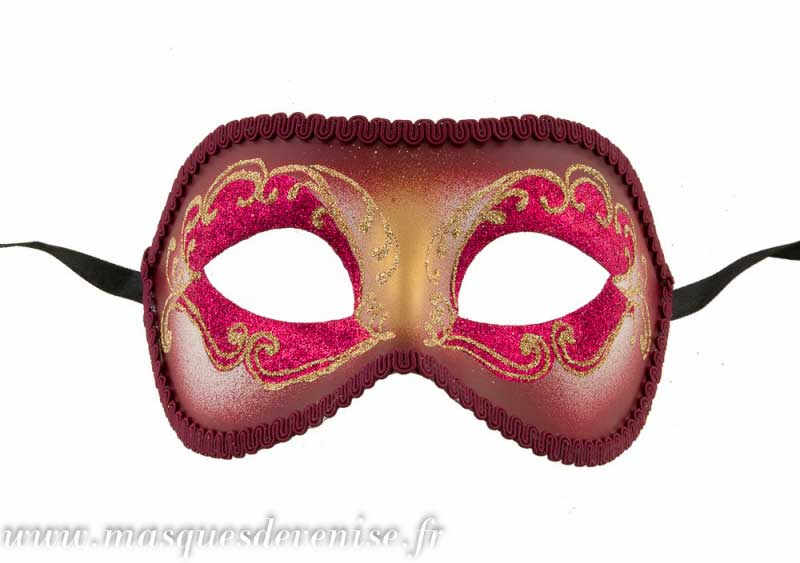 Masque Colombine Rouge Rose et Doré Loup Vénitien – Artisanat Authentique de Venise