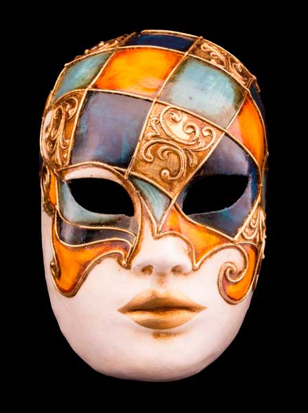 Masque Volto Mosaïque Bleu Jaune – Artisanat Authentique de Venise
